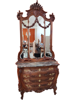 Cassettone barocco Luigi XV con specchiera in noce