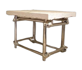  Piccolo tavolino vintage in metallo e marmo travertino                           