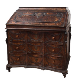 Antique Lombard chest of drawers with drop-down top in briar, 18th century