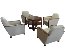 Italian Art Deco living room complete with 4 armchairs and Pulitzer coffee table, 1930s