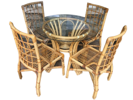 Set Bonacina in bamboo, tavolo con piano in vetro + 4 sedie