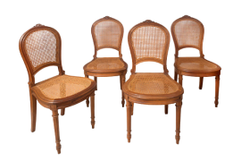 Set di 4 sedie antiche Luigi XVI in paglia di Vienna, XIX secolo