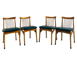 Set di 4 sedie da pranzo vintage in faggio e skai verde, anni '60                            
