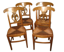 Set di 4 sedie vintage in noce impagliate mai usate