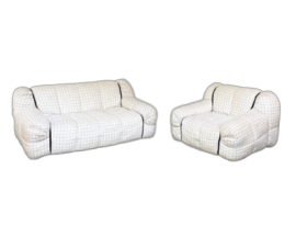 Set divano e poltrona Strips di Cini Boeri bianco e nero                            