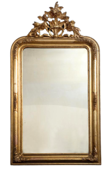 Specchiera verticale antica in legno dorato e intagliato, XIX secolo