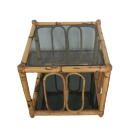 Tavolino vintage in bamboo con doppio piano in vetro