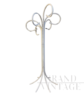 Appendiabiti vintage a piantana in metallo laccato bianco, anni '80                            