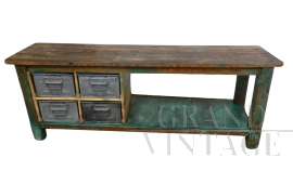 Bancone vintage industriale con 4 cassetti in metallo                            