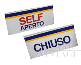 Cartello vintage di distributore di benzina self service, anni '80