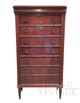 Cassettiera settimanale antica lastronata in mogano                            