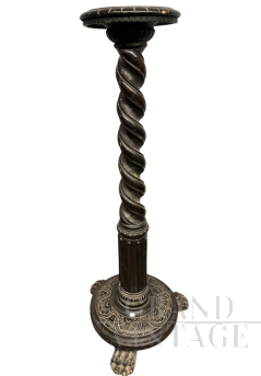 Colonna antica neorinascimentale in noce intagliato, Italia 1920                            