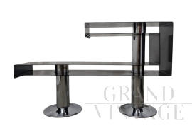 Consolle da ingresso vintage in metallo cromato e nero, anni '70                            