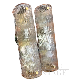 Coppia di applique di Venini in vetro di Murano a corteccia, anni '60