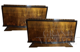 Coppia di cassettoni comò Art Déco in radica di noce                            