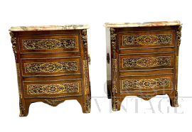 Coppia di comodini antichi Napoleone III in stile Boulle, metà '800                            