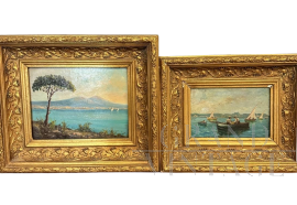 Coppia di dipinti antichi di fine '800 con paesaggi marini napoletani                            