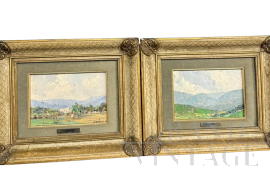 Coppia di dipinti firmati Sarinè dei primi del '900 con paesaggi francesi                            