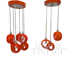 Coppia di lampadari pendenti vintage in vetro arancio, anni '70                            