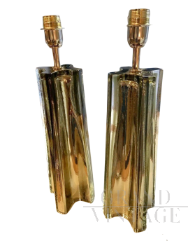 Coppia di lampade Cross di Stefano Toso in vetro di Murano oro                            