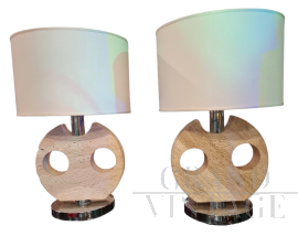 Coppia di lampade in marmo travertino scolpito da Emanuele Scarnicci                            