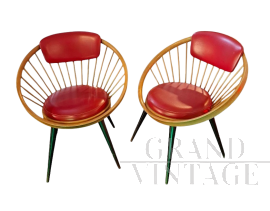 Coppia di poltroncine Circle di Yngve Ekstrom rosse, anni '60                            