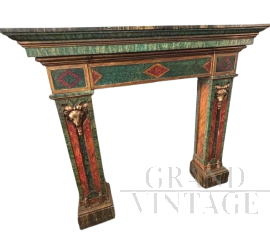 Cornice da camino antica del XIX secolo dipinta a mano