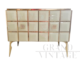 Credenza a due ante con elementi in vetro molato avorio                            