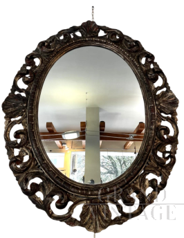Grande specchiera fiorentina vintage in legno                            