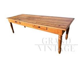 Grande tavolo antico da casale in ciliegio con intarsi, Italia '800                            