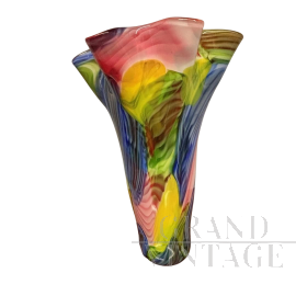 Grande vaso a fiore in vetro di Murano multicolore, anni '80                            