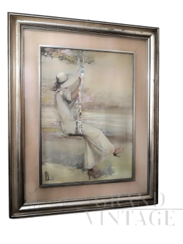 Innocenzo Melani - Dipinto di donna sull'altalena, 1974                            