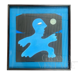 L'Homme Bleu - dipinto di Alain Rothstein olio su cartone                            