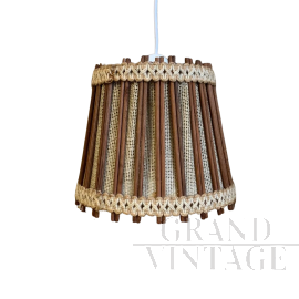 Lampada a sospensione vintage scandinava in legno e lino, anni '60                            