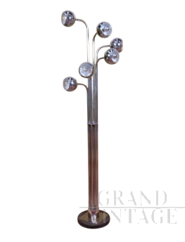 Lampada a piantana in stile Reggiani con 6 luci cromate                            