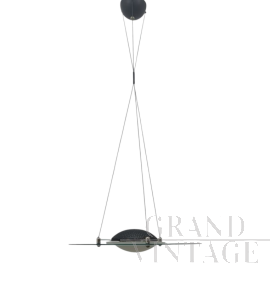 Lampada a sospensione con piatto in vetro molato anni '70                            