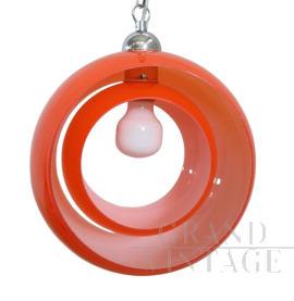 Lampada a sospensione in vetro di Murano arancione, space age Italiano anni '60                            