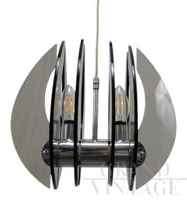 Lampada a sospensione vintage in vetro fumé a 2 luci                            