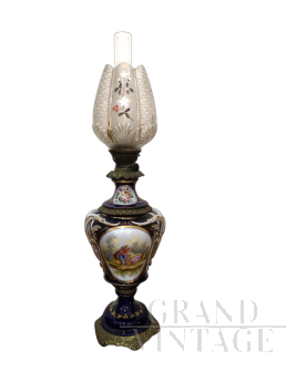 Lampada da tavolo lume a petrolio in porcellana Sèvres, Francia '800                            