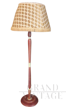 Lampada da terra vintage in legno con paralume