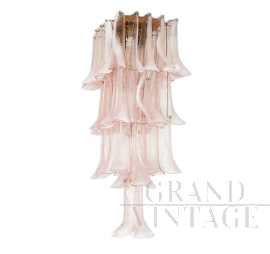 Lampadario a cascata in vetro di Murano rosa, anni '70                            