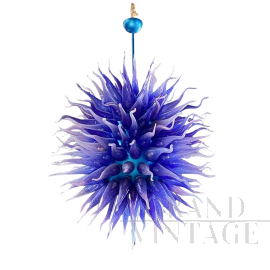 Lampadario a sospensione Blue Sun in vetro di Murano                            