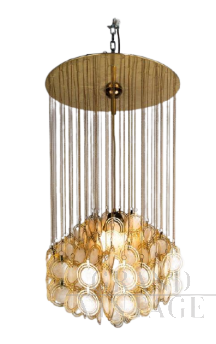 Lampadario con dischi in madreperla e ottone