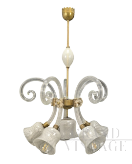 Lampadario da soffitto Barovier e Toso in vetro di Murano, anni '40                            