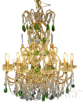 Lampadario in stile fiorentino con cristallo verde                            