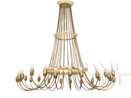 Lampadario vintage a cascata in ottone dorato con 25 Luci                            