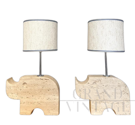 Lampade da tavolo Rinoceronte dei Fratelli Mannelli in marmo travertino, anni '70                            