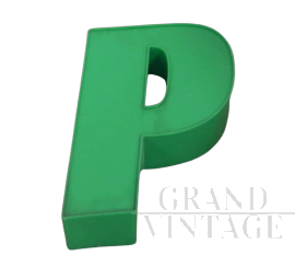 Lettera P in plastica verde per insegna vintage anni '80