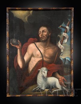 Dipinto antico olio su tela raffigurante San Giovanni Battista                            