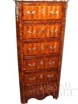 Piccolo Secretaire Napoleone III con bronzi e piano in marmo rosso